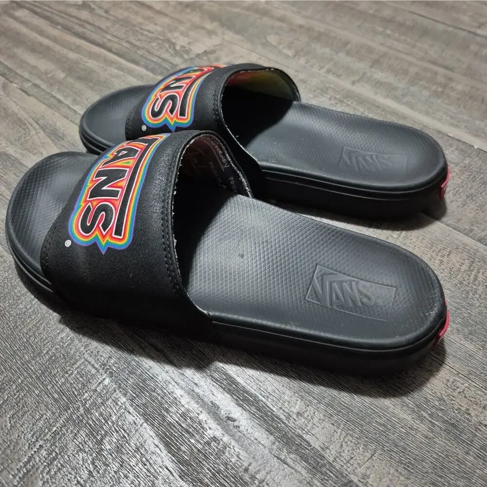 Vans Shoes Slides La Costa Pride Mens 7 Black Rainbow Nubuck Slip On VN0A5HF5AN8